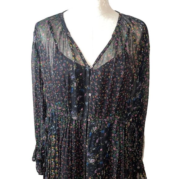 Ne Quittez Pas Womens Maxi Dress Size Small Black Chiffon Floral Pure Rayon Slip - Picture 5 of 16
